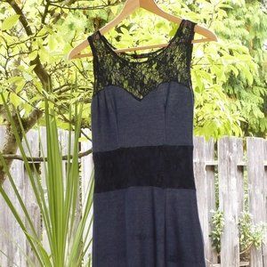 Vintage Y2K Canadian Gothic Lace & Faux Denim Bodycon Dress